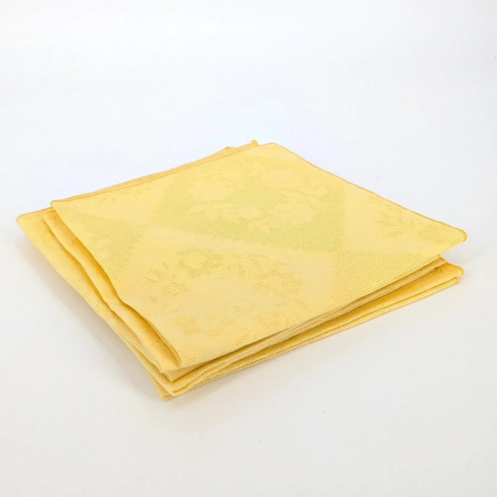 Vintage Yellow Floral Damask Napkins Set of 6 Woven Rose Wreath 16x16